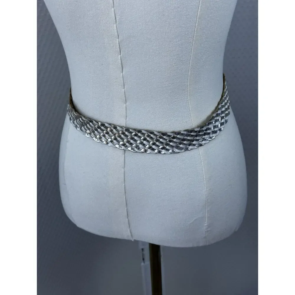 Chicos White Silver Braided Rhinestone Belt Sz M 1.5”W